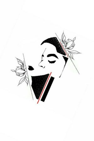  #portrait #black #white #red #flowers #line #drawing #ilustracion #dots #tattooideas #tattoodesign #wannado