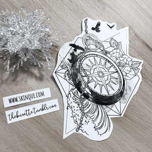 I made a Compass Collection so you can make your own compass tattoo! This is one of  the ready-to-use designs that are includeed in the collection too! Go and get it www.skinque.com or ask for a commissions there too or help@skinque.com #blackwork #blackandgrey #compass #waves #flowers #forest #tree #bird #travel #wanderlust #forearm #arrow #watercolor #clock #trashpolka #abstract #tree #raven #rose #flower #linework 