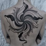 Tattoo by Mare aka pavla.blk #Mare #pavlablk #abstracttattoos #abstracttattoo #abstract #shapes #surreal #strange #blackandgrey #linework #dotwork #illustrative #backpiece