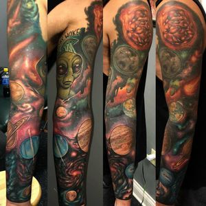 Solar System sleeve with all 9 planets. Done by Josey White at Marvel Art in Houma, LA at the time He has now moved to Monarch Studios in Houma, LA