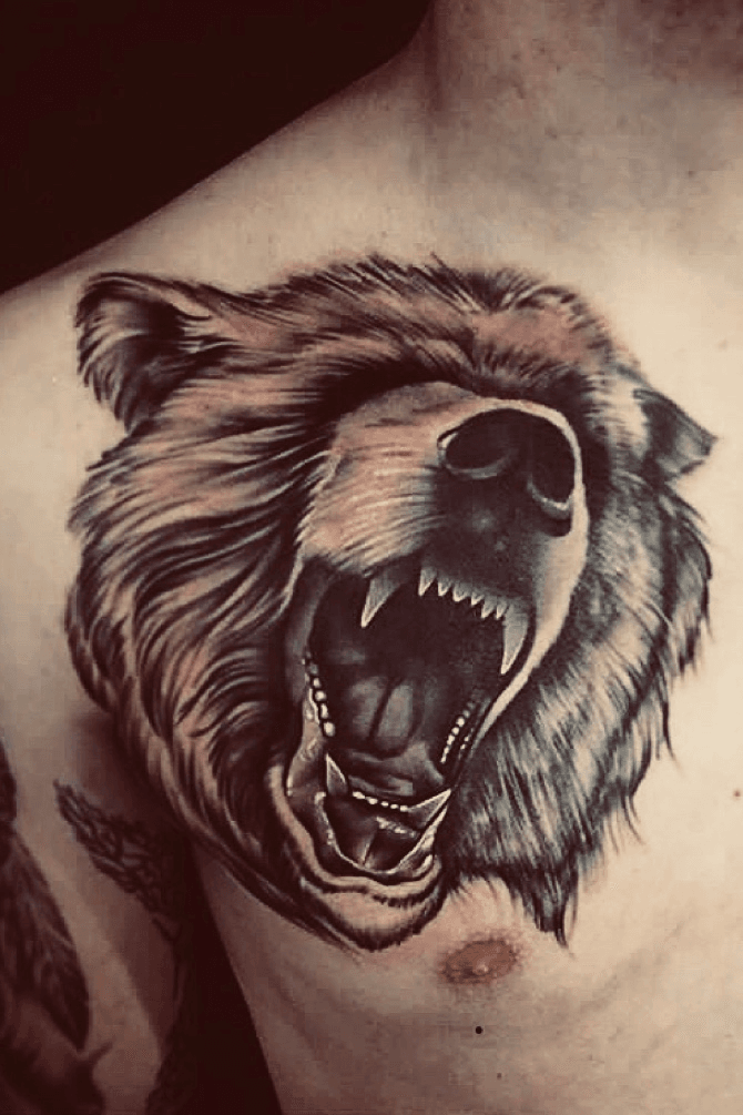 Weezy California Grizzly Bear chest piece  GOLD STRIPE TATTOO