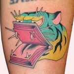 Tattoo by Brindi #Brindi #booktattoos #booktattoo #book #literary #novel #reading #novel #color #Japanese #tiger #junglecat #cat