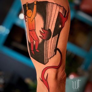 Tattoo by Peter GetFat #PeterGetFat #booktattoos #booktattoo #book #literary #novel #reading #novel #devil #color #illustrative #graphicart