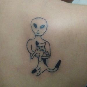 Alien with cat line art