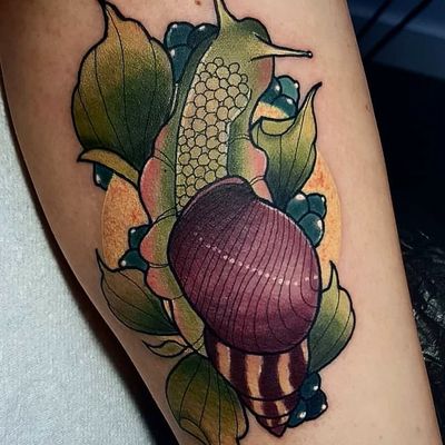 Tattoo by Hanah Elizabeth #HanahElizabeth #snailtattoos #snailtattoo #snail #animal #nature #neotraditonal #berries #color #plant