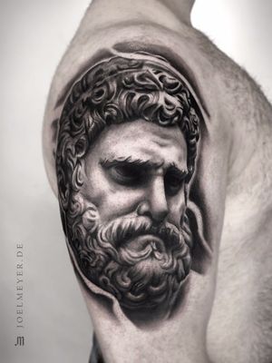 Hercules Statue Portrait Black and Grey Realism Tattoo