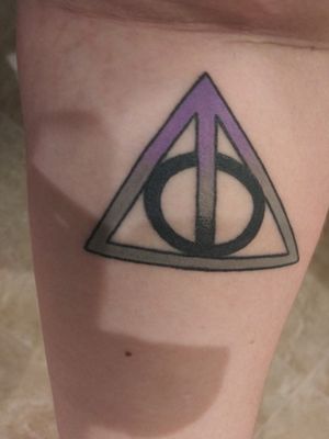 Asexual Harry Potter Tattoo!  The Deathly Hallows symbol combined with the colors of asexuality
