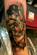 Realistic tattoo. Warriour Geisha