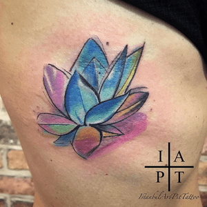 Watercolor custom lotus, done in 2.5 hrs.. #lotus #watercolor #sidetattoo #colortattoo