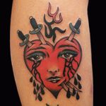 Tattoo by Chingy Fringe #ChingyFringe #sacredhearttattoos #sacredhearttattoo #sacredheart #heart #fire #love #religious #tears #blood #sword #lady #portrait #tribal #color