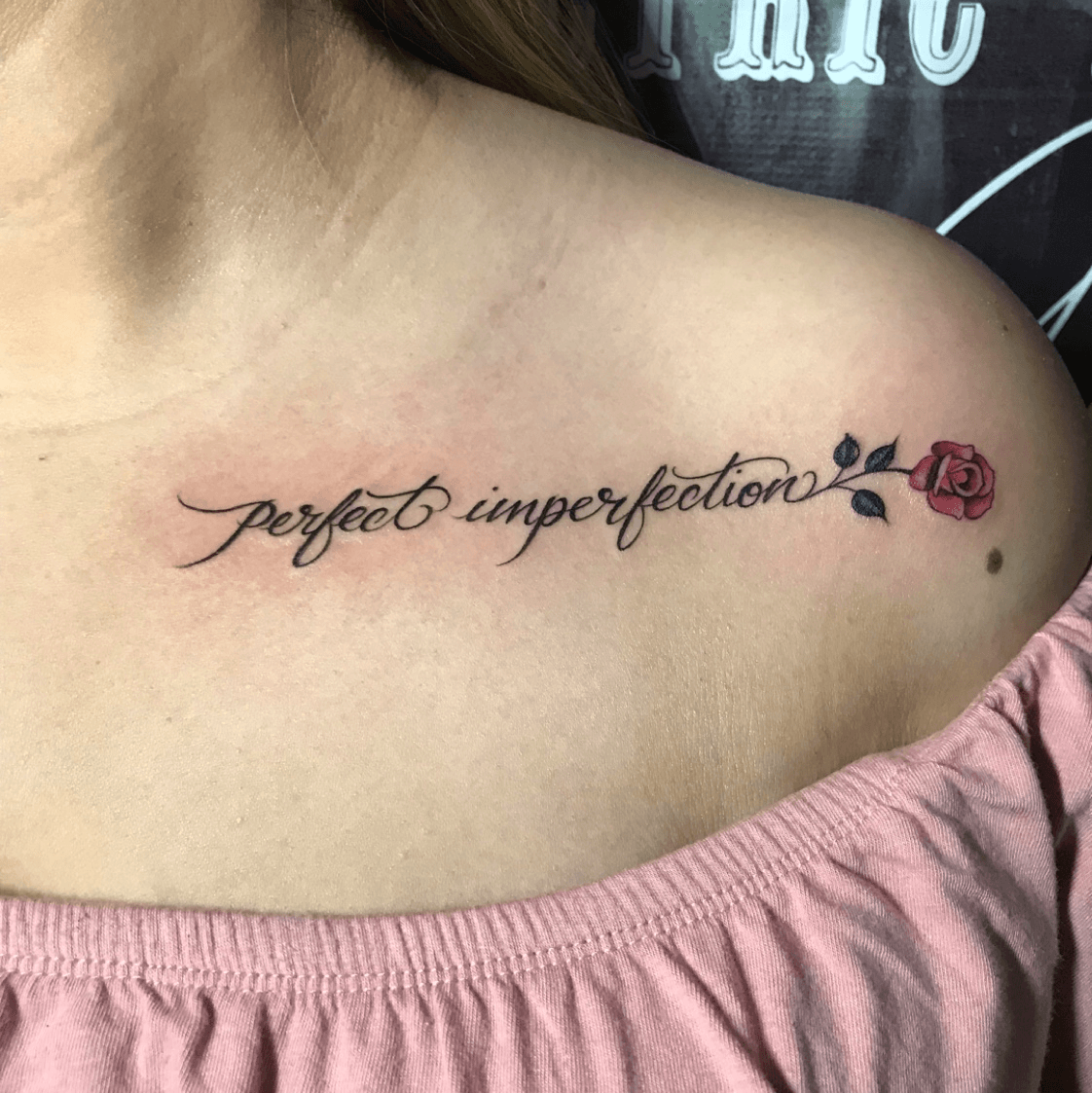 Perfectly imperfect lettering tattoo on the bicep