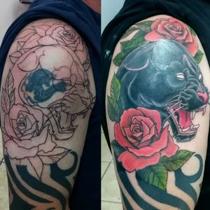 Definitely one of my favorite tattoos for this yearCover up designed and inKed by K#tattoo #ink #tatttoos #worldfamousink #eikondevice #greenmonster #tattooaddictsouthafrica #gunwax #thelightningstation #tam #tattoodo #roses #coverup #pantherhead #panthertattoo #neotraditionaltattoo 