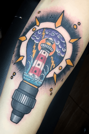 #joewutattoo #neotraditional #lightbulb #lighthouse 