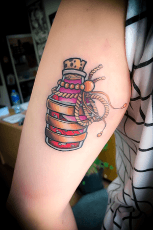 #neotraditional potion #bottletattoo on the upper arm #colourtattoo 