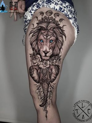 Lion and elephant thigh pieceInsta: @leigh_tattoosFb: leighstcaFor all bookings an enquiries contact me directly at my Fb page: leighstca@heliostattoo - 10% off discount code: Leigh10@h2oceanloyalty...#goldcoast #tattoo #tattoos #tat #inspirationtattoo #tattooist #tattooartist #tattooart #ink #inked #tattooedgirls #tattooedguys #inkgeeks #follow #followme #bestoftheday #greywash #superbtattoos #heliostattoo #sullenclothing #radtattoos #blxckink #Loyalty4Life #H2Ocean #liontattoo #elephanttattoo #mandala #dots #linework #thightattoo