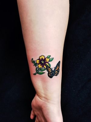 Pansy flower and monarch butterflyFusion and dynamic ink