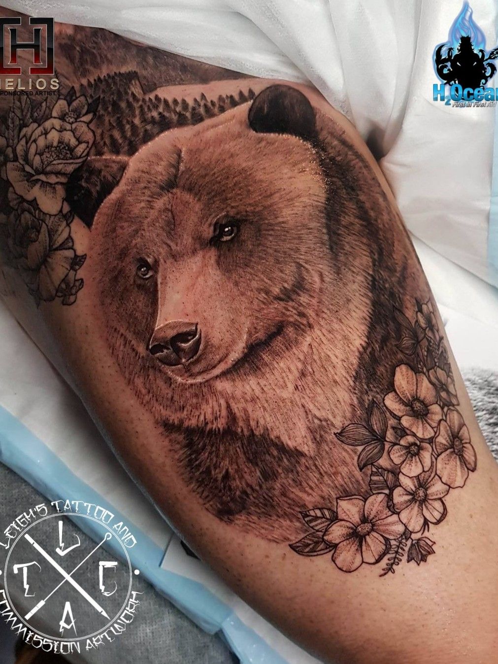 Two Rivers Tattoo  Grizzly bear on the thigh by kristiantrt  Facebook