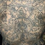 Tattoo by Yoni Zilber #YoniZilber #tibetantattoos #tibetan #tibetinspired #tibetanbuddhist #enlightenment #religious #philosophy #tibet #circleoflife #lotus #buddha #deity #landscape #dharma