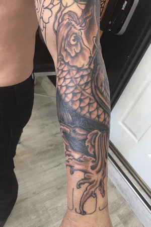 This is a japaneese full sleeve covering a half sleeve of tribal im working on more photos to come as we progress.  #inked #tattooartist #tattoocoverup #nastyink #inklifestyle #getinked #japanesetattoo 