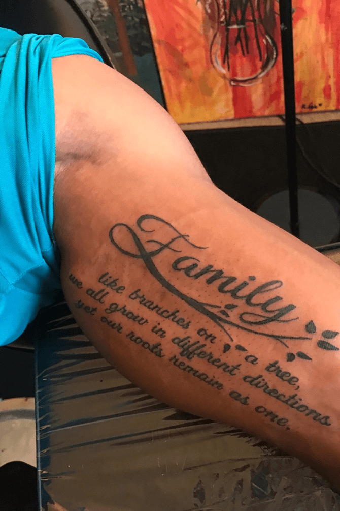 Tattoo uploaded by qf50579 • Bicep tattoo #biceptattoo #bicep #family #quote  #branches #branch #together #growingstronger • Tattoodo