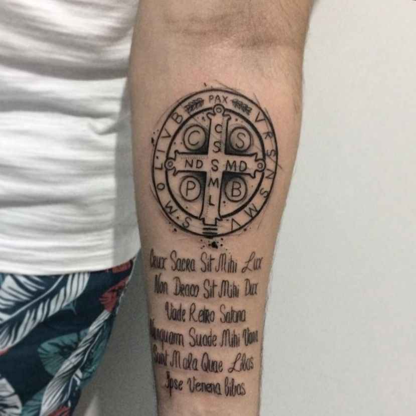Tattoo uploaded by CZion  Right thigh St Benedict medal Used in exorcism   Tattoodo
