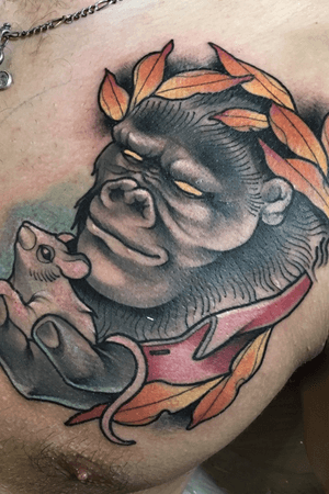 Goriila tattoo for my sketch. #gorilla #art #neotraditional #newschool #dankotattoo #color #mouse 