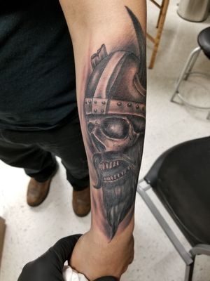 Viking skull not finished more to the background thors hammer and go back into to beard #skulltattoo #vikingtattoo 