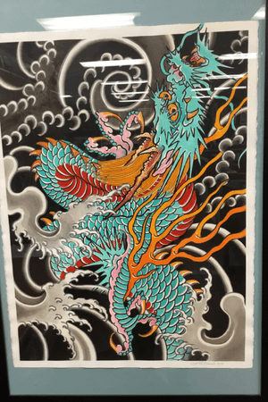 Dragon painting 22X30 watercolor and tattoo pigment 