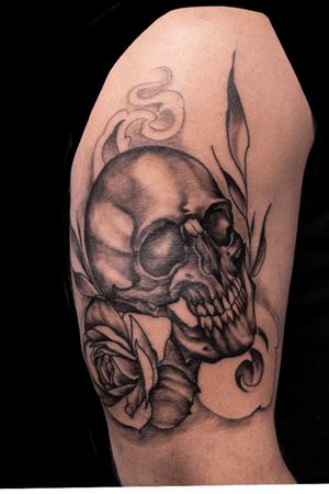 Fun skull i got to do more to come this is a custom peice from my sketch book i have a bunch of tattoo ready Designs or i can take your ideas and can make them  into a tattoo thanks for looking 