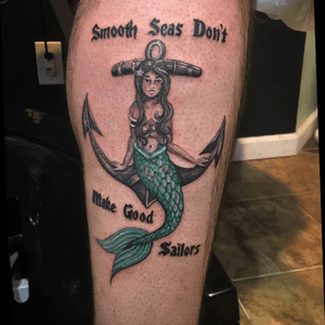 Old school anchor with mermaid 