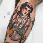 Tattoo by Xam #Xam #Xamthespaniard #tattooedladytattoos #tattooedlady #tattooedgirl #tattoos #pinups #lady #ladyhead #ladyportrait #babe #skull #sword #butterfly #panther #nurse #needle #color #Neotraditional