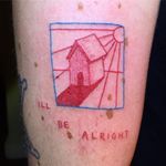 Tattoo by Gentle Pokes #GentlePokes #redinktattoos #redink #color #house #illustrative #cute #home #sun