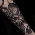 Tattoo by Rob Borbas #RobBorbas #redinktattoos #redink #color #darkart #blood #demon #death #devil