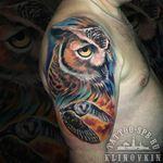 I did this work 1 session, around 6 hours  #owls #tattoo #colortattoo #realistictatto 