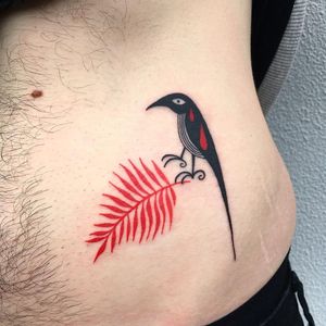 Tattoo by Agata Ris #AgataRis #redinktattoos #redink #color #bird #plant #tear