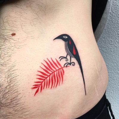 Tattoo by Agata Ris #AgataRis #redinktattoos #redink #color #bird #plant #tear