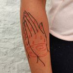 Tattoo by rat666tat #rat666tat  #redinktattoos #redink #color #prayer #hands #blood #tears #illustrative