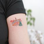 Tattoo by Ovenlee #Ovenlee #ChristmasTattoos #Christmastattoo #christmas #xmas #holiday #winter #landscape #cityscape #christmastree #watercolor
