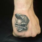 Skull on Hand. Tattoos By kiDD! #handtattoos #skullwithcap #skulltattoo #tattoosbykidd #
