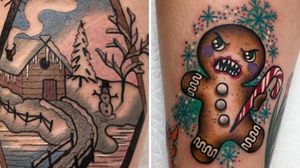 Tattoo on the left by Ernst Krone and tattoo on the right by Roberto Euan #RobertoEuan #ErnstKrone #ChristmasTattoos #Christmastattoo #christmas #xmas #holiday #winter