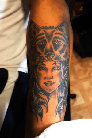 Piece done a few days ago. Native American Indian woman with wolf head dress. @mrush76 on instagram. Follow or send message for appointments. Hope you enjoy! Lots more to post