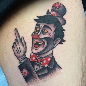 Tattoo by Panchos Placas #PanchosPlacas #clowntattoos #clown #funnytattoo #funny #humor #lol #joker #color #traditional #hobo