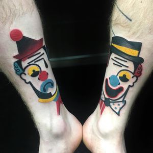 Tattoo by Mike Boyd #MikeBoyd #clowntattoos #clown #funnytattoo #funny #humor #lol #joker #color #graphic #abstract