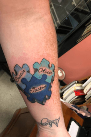 My two best friends and our favourite  colours.  Done by lisa black at lingering ink ( formerly the tunnel) in alliston ontario 