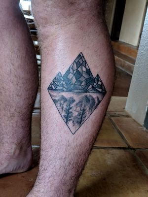 First tattoo #geometric #river #mountain #diamond #leg #legtattoo 