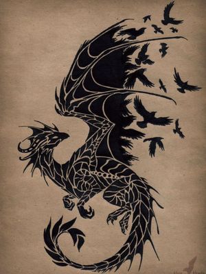 Dragon and ravens