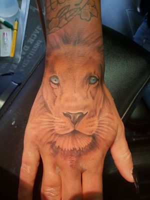 Lion tattoo #lion #liontattoo #handtattoo 