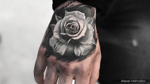 Tattoo rose in realistic style in black&grey by tattoo artist Alexei Mikhailov#tattoorose #blackandgrey #tattoorealism #tatuaze