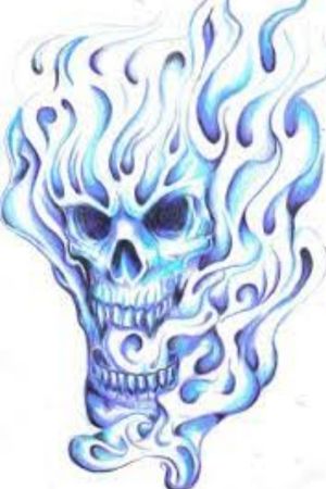 Blue fire skull drawing