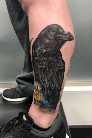 Tattoo from tonight thanks for looking to book with me call or message  720-366-6925 more to come on this leg #birdtattoo #Ravens #artlife#tattooedlife 